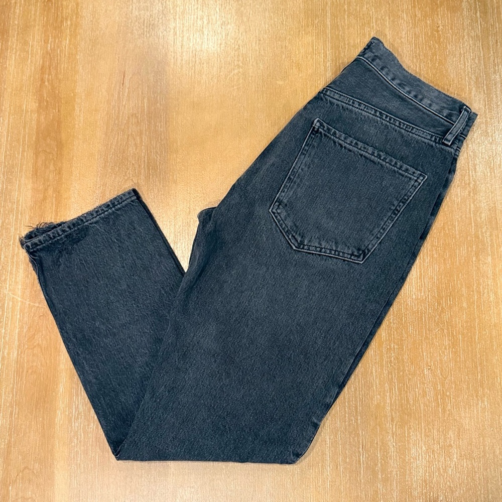 AGOLDE Riley High Rise Straight‎ Leg Black Crop Denim Jeans Frayed Hem Sz 26